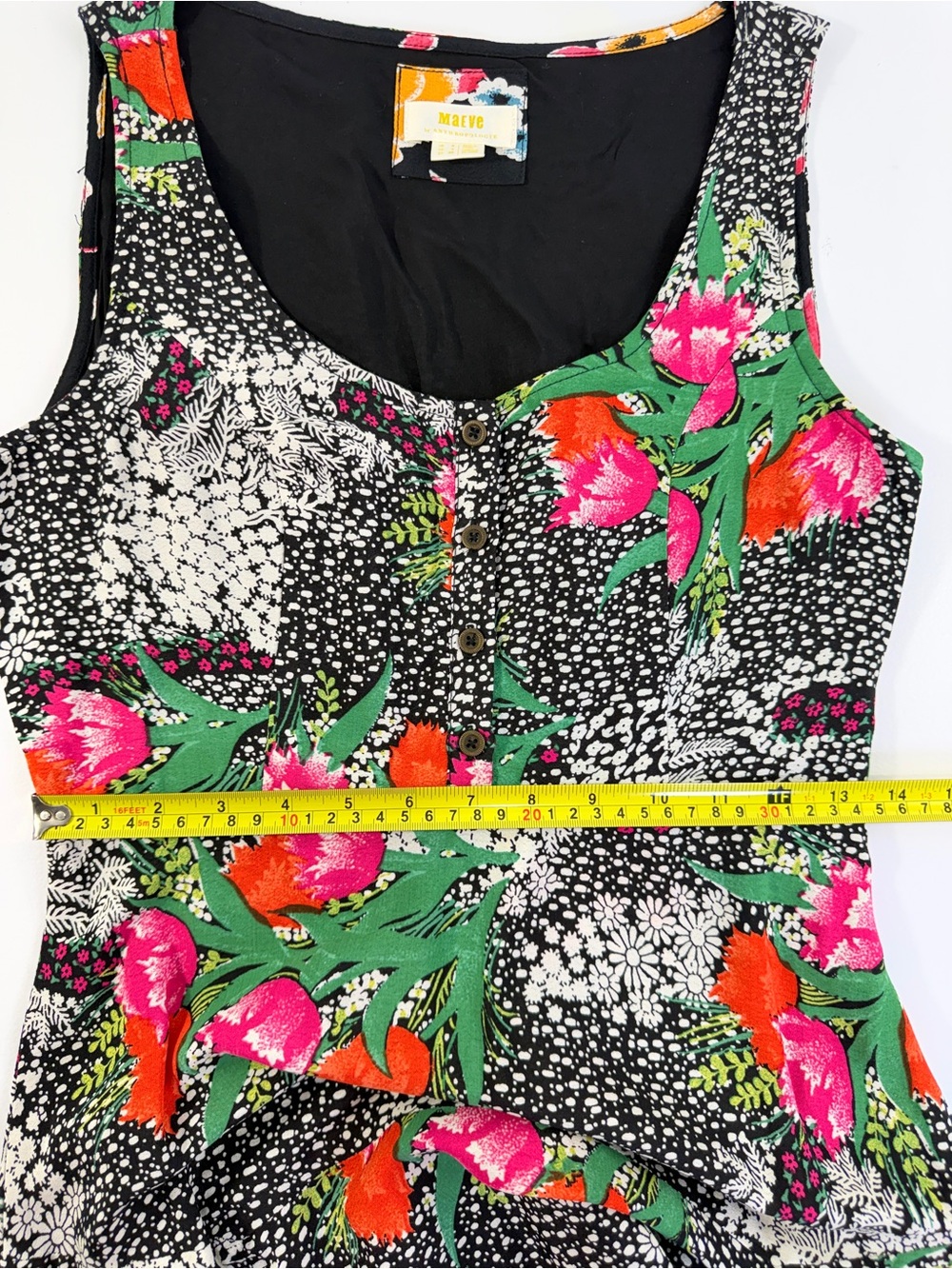 Maeve Anthropologie Black‎ Floral 100% Viscose Midi Sun Dress Sz 4 - Picture 12 of 14